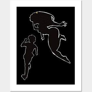 Urusei yatsura Anime characters silhouette Lum and Ataru (Black with White outline) Posters and Art